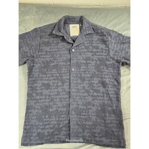 OAS Shirt Men's Extra Large Textured Night Lagoon Cuba Terry Cloth S/S Button